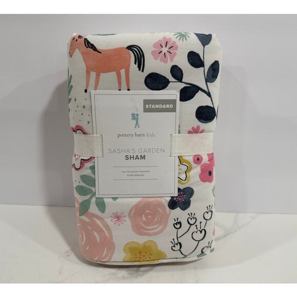 Pottery Barn Kids Sasha’s Garden Standard Sham 20x26 Horses Floral Cotton NWT - Picture 5 of 7